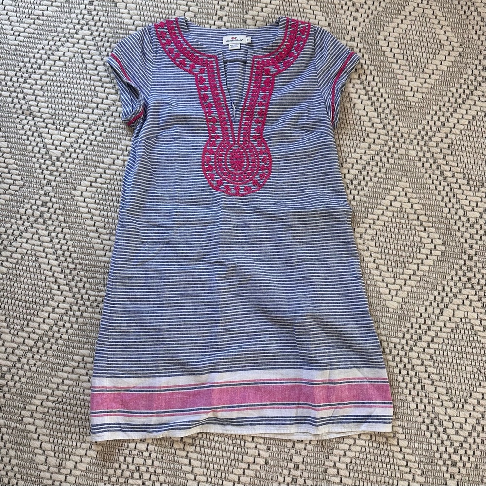 Vineyard Vines Blue and Pink Linen Striped Dress